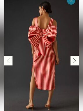 Bow Midi Dress in red & white stripes